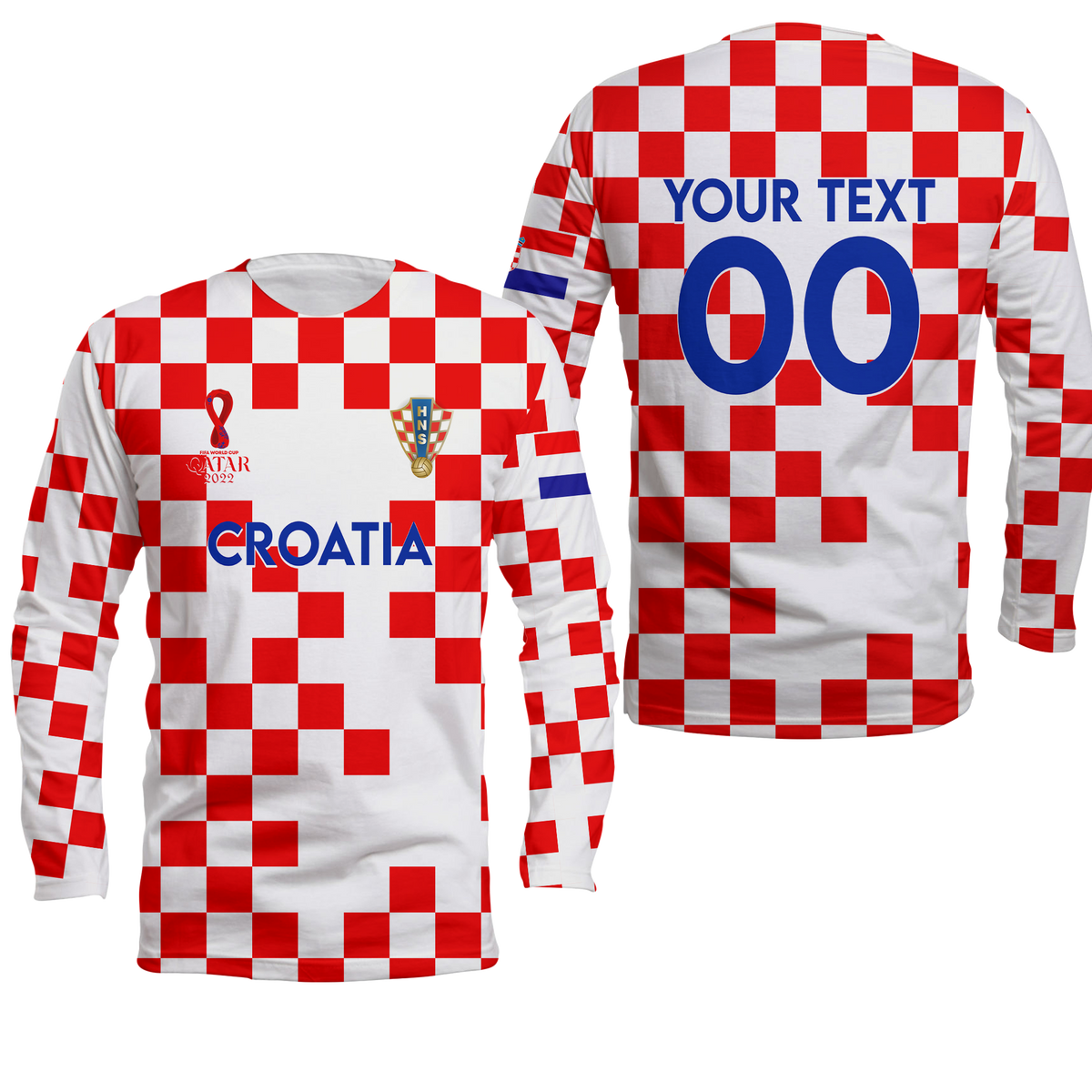 (Custom Personalised) Croatia Football World Cup 2022 Long Sleeve Shirt - LT2 - Wonder Print Shop