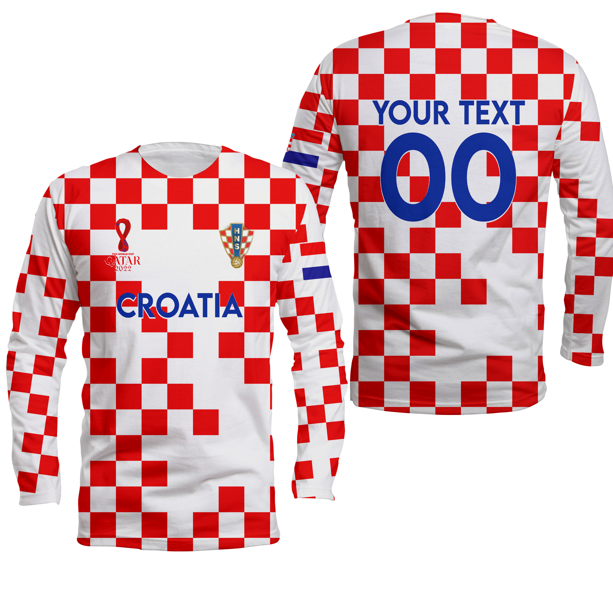 (Custom Personalised) Croatia Football World Cup 2022 Long Sleeve Shirt - LT2 - Wonder Print Shop