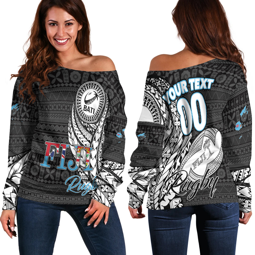 Custom Personalised Fiji Rugby Bati Tapa Pattern Women Off Shoulder Sweater LT2 - Wonder Print Shop