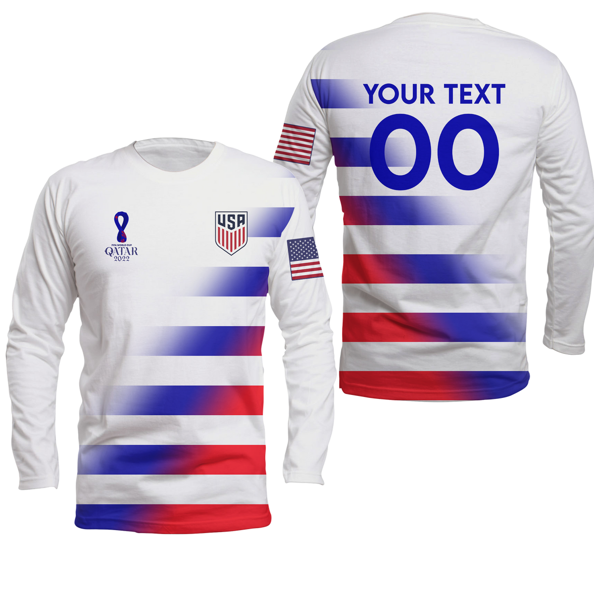 (Custom Personalised) USA Football World Cup 2022 Long Sleeve Shirt - LT2 - Wonder Print Shop