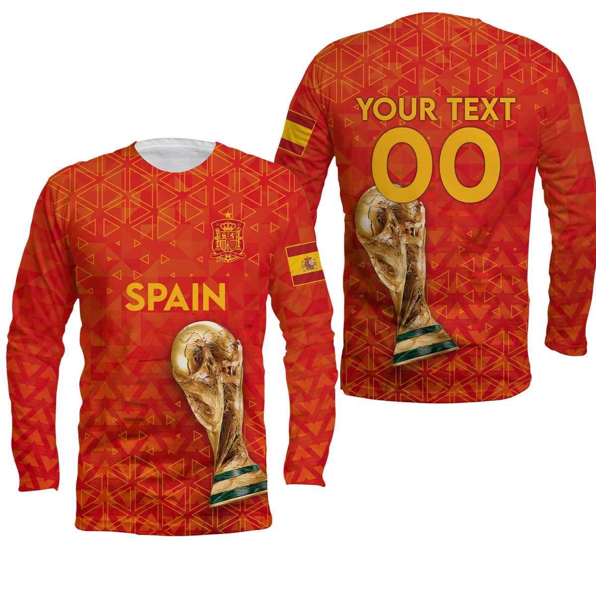 (Custom Personalised) Spain Football World Cup 2022 Long Sleeve Shirt - LT2 - Wonder Print Shop
