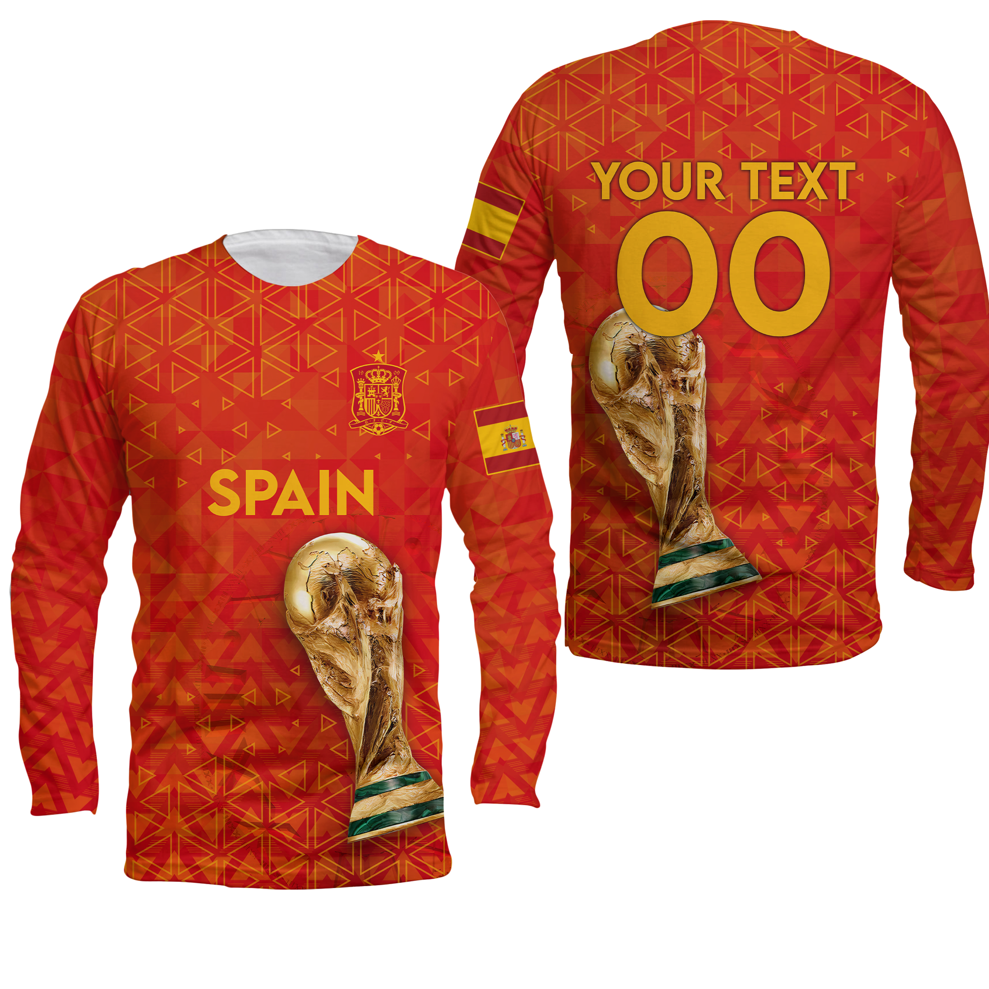 (Custom Personalised) Spain Football World Cup 2022 Long Sleeve Shirt - LT2 - Wonder Print Shop