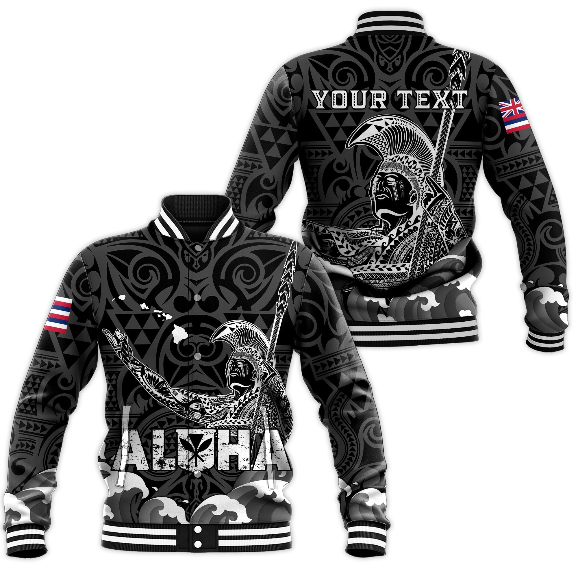 Custom Personalised Hawaii King Kamehameha Aloha Hawai'i Nei Baseball Jacket - LT2 - Wonder Print Shop