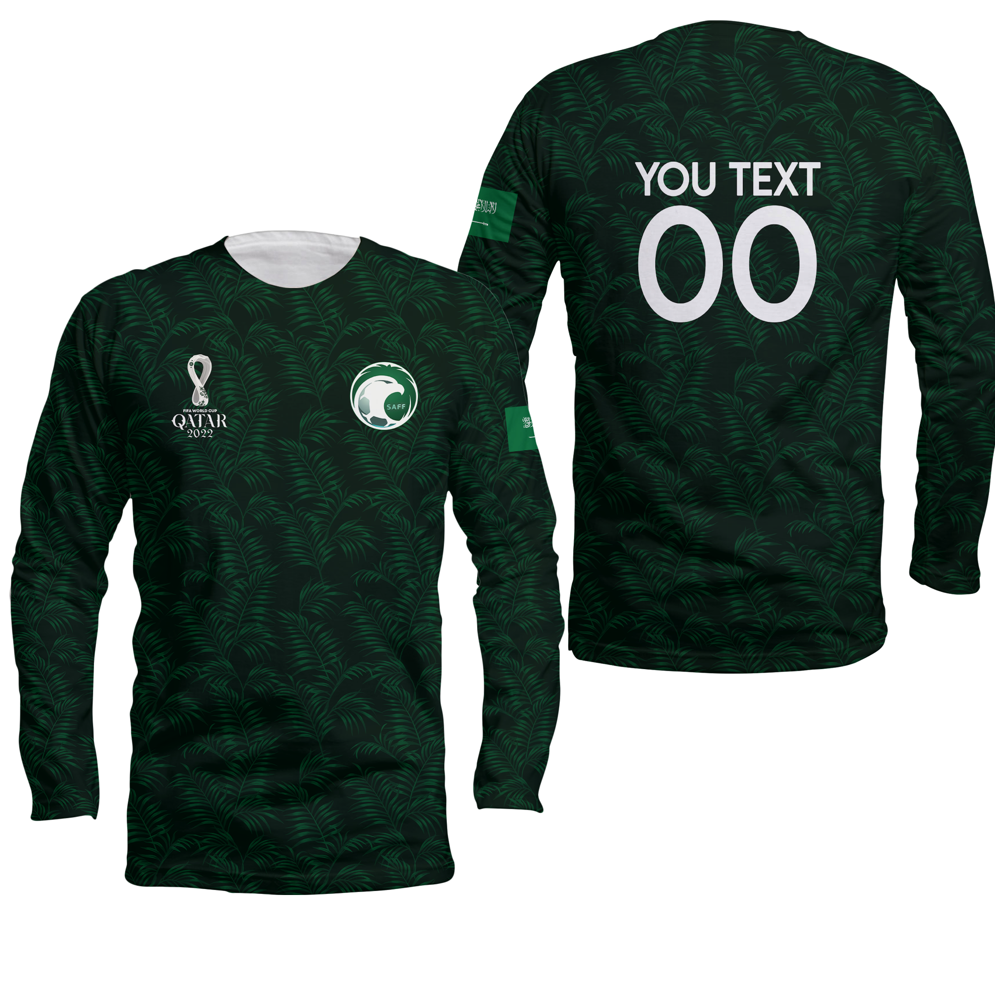 (Custom Personalised) Saudi Arabia Football Fifa World Cup 2022 Long Sleeve Shirt - LT2 - Wonder Print Shop