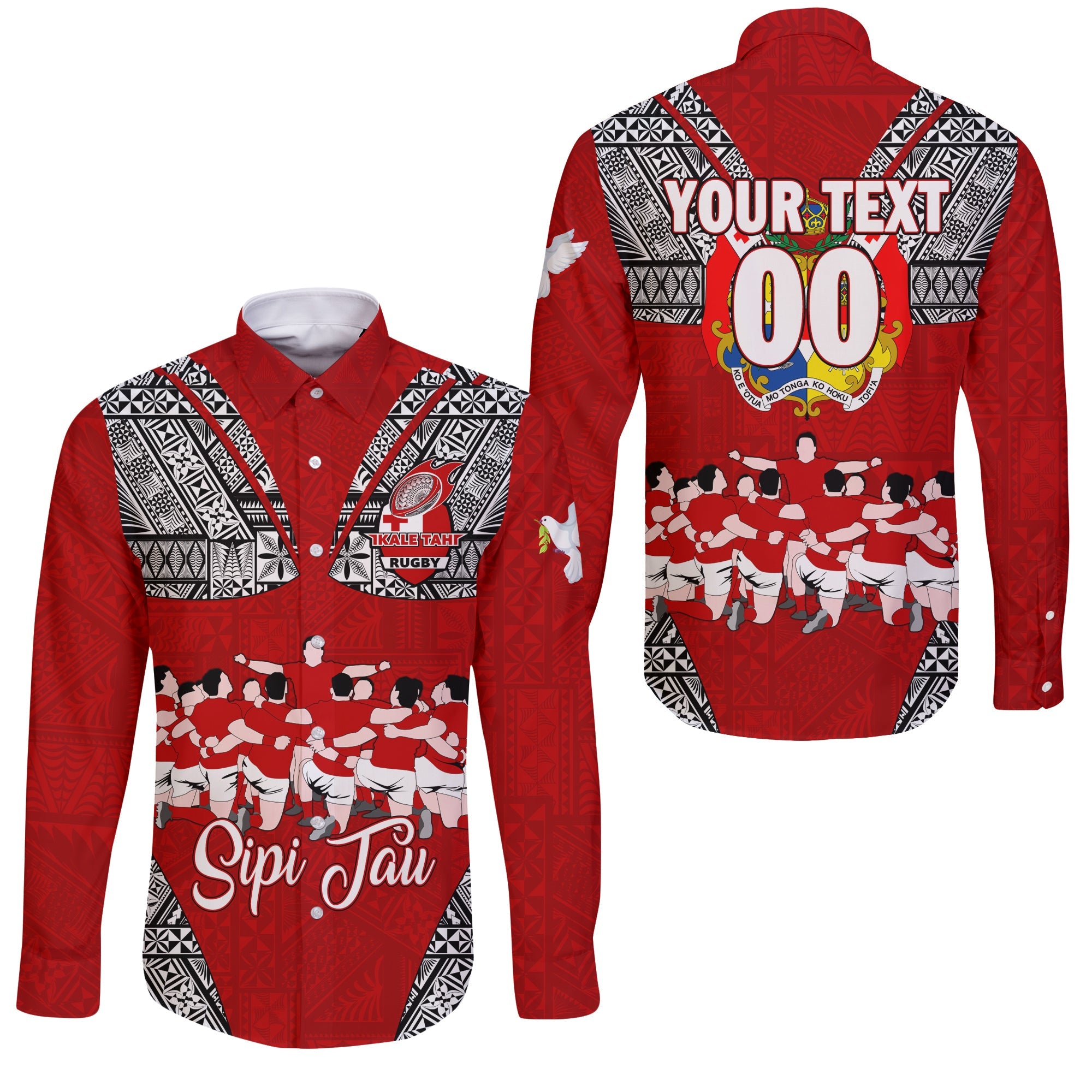 Custom Personalised Tonga Rugby Ikale Tahi Sipi Tau Long Sleeve Button Shirt LT2 - Wonder Print Shop