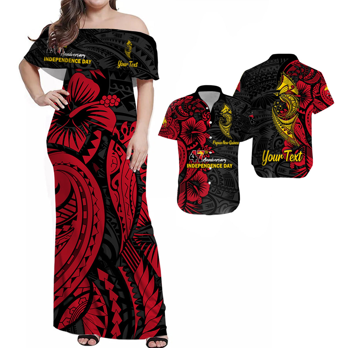 Personalised Papua New Guinea 47th Independence Day Bird Of Paradise Matching Hawaiian Shirt And Dress LT2 - Wonder Print Shop