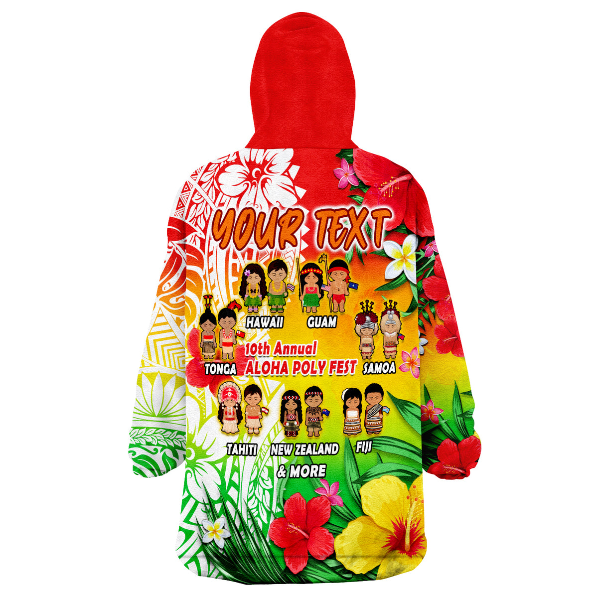 (Custom Personalised) Aloha Poly Fest Polynesian Pattern With Tropical Flowers Wearable Blanket Hoodie - Wonder Print Shop