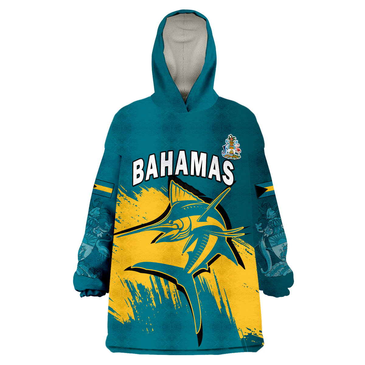 (Custom Personalised) Bahamas Blue Marlin With Bahamian Coat Of Arms Wearable Blanket Hoodie - Wonder Print Shop