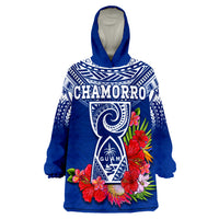 (Custom Personalised) Guam Chamorro Guaman Latte Stone Tropical Flowers Blue Version Wearable Blanket Hoodie - Wonder Print Shop