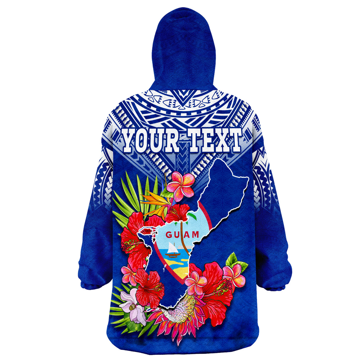 (Custom Personalised) Guam Chamorro Guaman Latte Stone Tropical Flowers Blue Version Wearable Blanket Hoodie - Wonder Print Shop