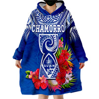 (Custom Personalised) Guam Chamorro Guaman Latte Stone Tropical Flowers Blue Version Wearable Blanket Hoodie - Wonder Print Shop