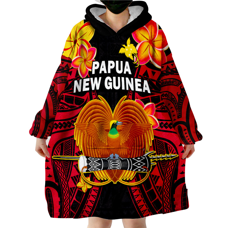 (Custom Personalised) Papua New Guinea PNG Bird Of Paradise Polynesian Pattern Wearable Blanket Hoodie - Wonder Print Shop