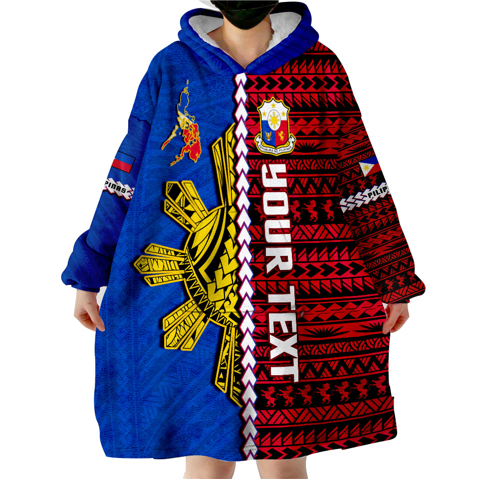 (Custom Personalised) Philippines Pilipinas Sun Mix Polynesian Pattern Wearable Blanket Hoodie - Wonder Print Shop