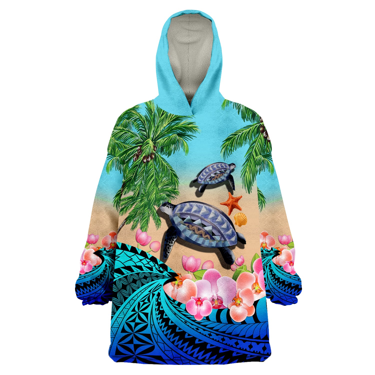 custom-personalised-polynesian-turtle-coconut-tree-and-orchids-wearable-blanket-hoodie