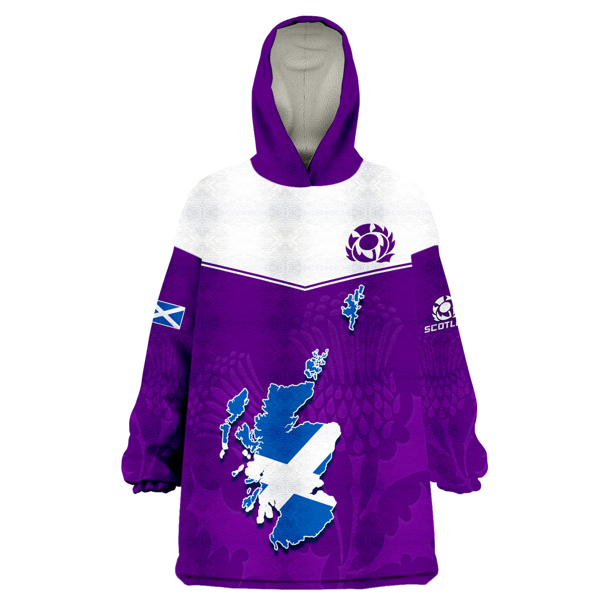 (Custom Personalised) Scottish Rugby Map Of Scotland Thistle Purple Version Wearable Blanket Hoodie - Wonder Print Shop