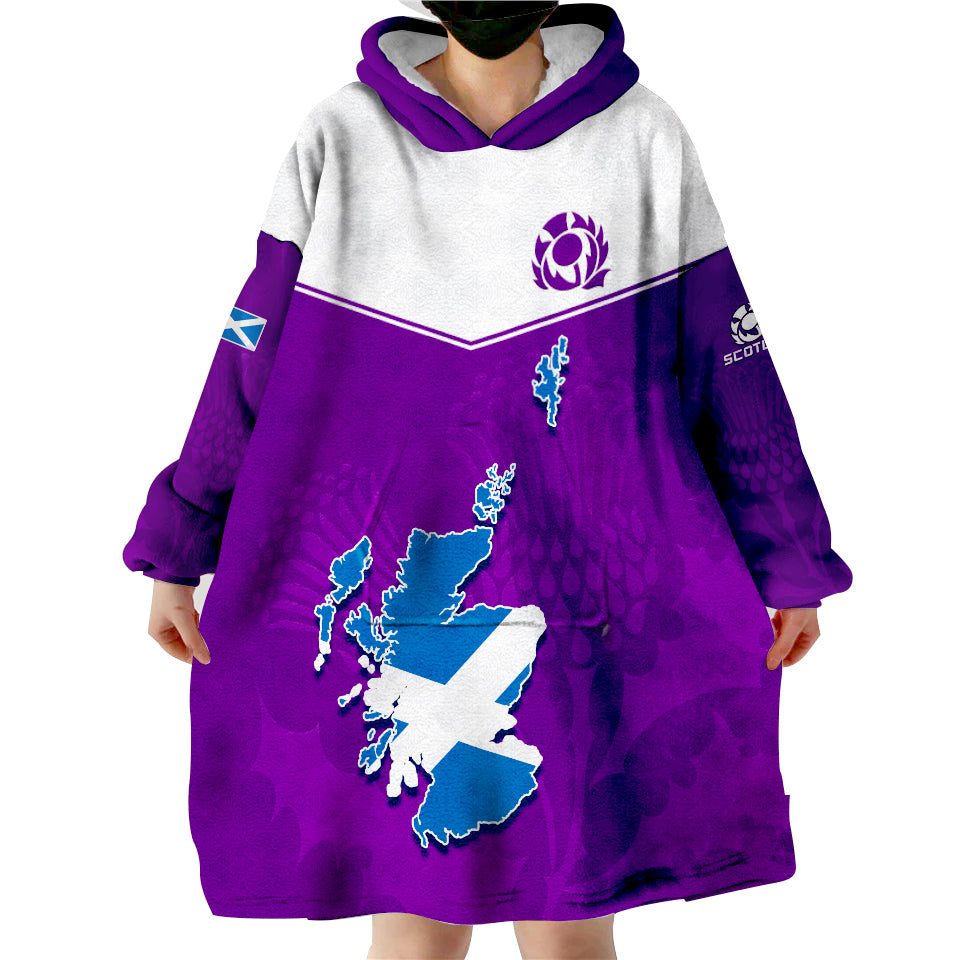 (Custom Personalised) Scottish Rugby Map Of Scotland Thistle Purple Version Wearable Blanket Hoodie - Wonder Print Shop