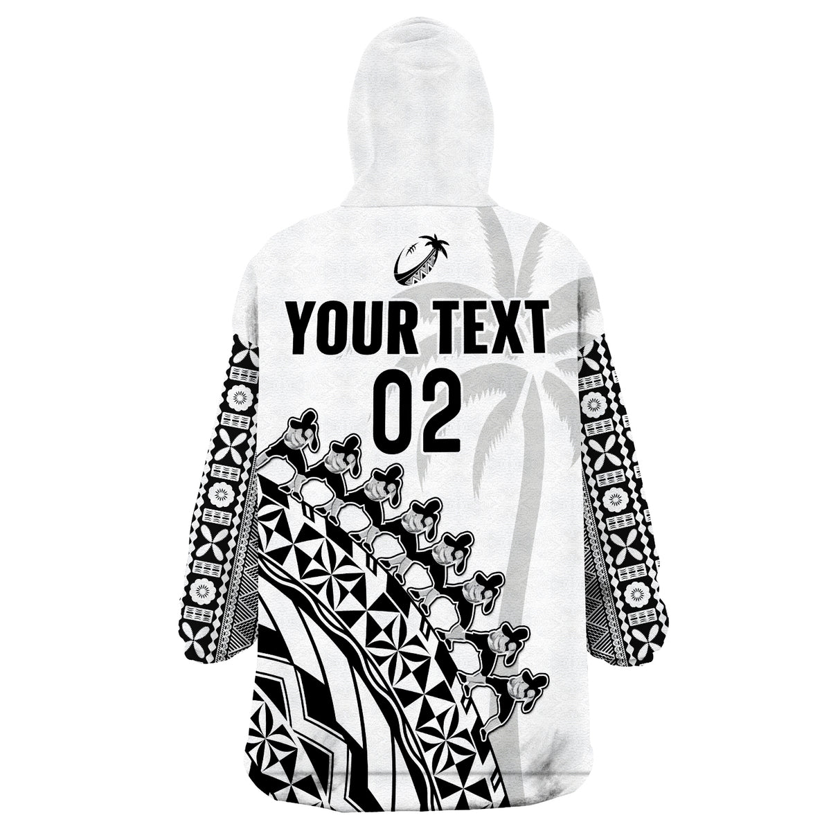 (Custom Text And Number) Fiji Rugby Fijian Cibi Dance Tapa Pattern White Wearable Blanket Hoodie - Wonder Print Shop
