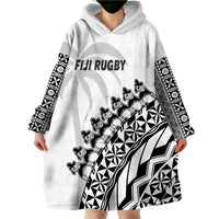 (Custom Text And Number) Fiji Rugby Fijian Cibi Dance Tapa Pattern White Wearable Blanket Hoodie - Wonder Print Shop