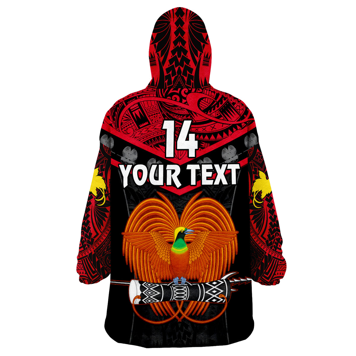 (Custom Text And Number) Papua New Guinea Rugby PNG Kumuls Bird Of Paradise Black Wearable Blanket Hoodie - Wonder Print Shop