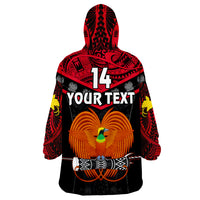 (Custom Text And Number) Papua New Guinea Rugby PNG Kumuls Bird Of Paradise Black Wearable Blanket Hoodie - Wonder Print Shop