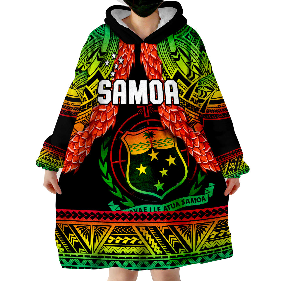 (Custom Text And Number) Samoa Rugby Teuila Torch Ginger Gradient Style Wearable Blanket Hoodie - Wonder Print Shop