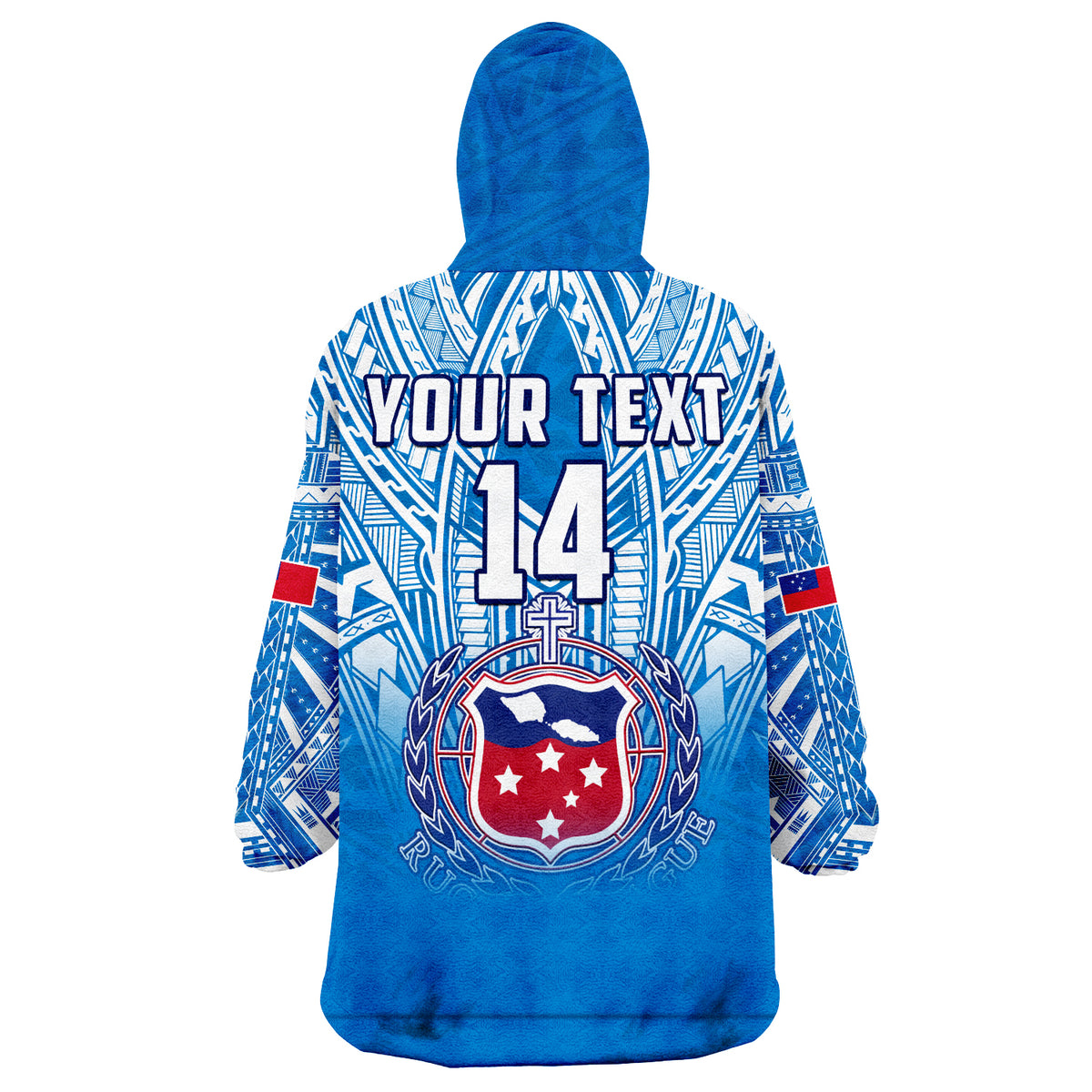 (Custom Text And Number) Samoa Rugby Toa Samoa Polynesian Pacific Blue Version Wearable Blanket Hoodie - Wonder Print Shop