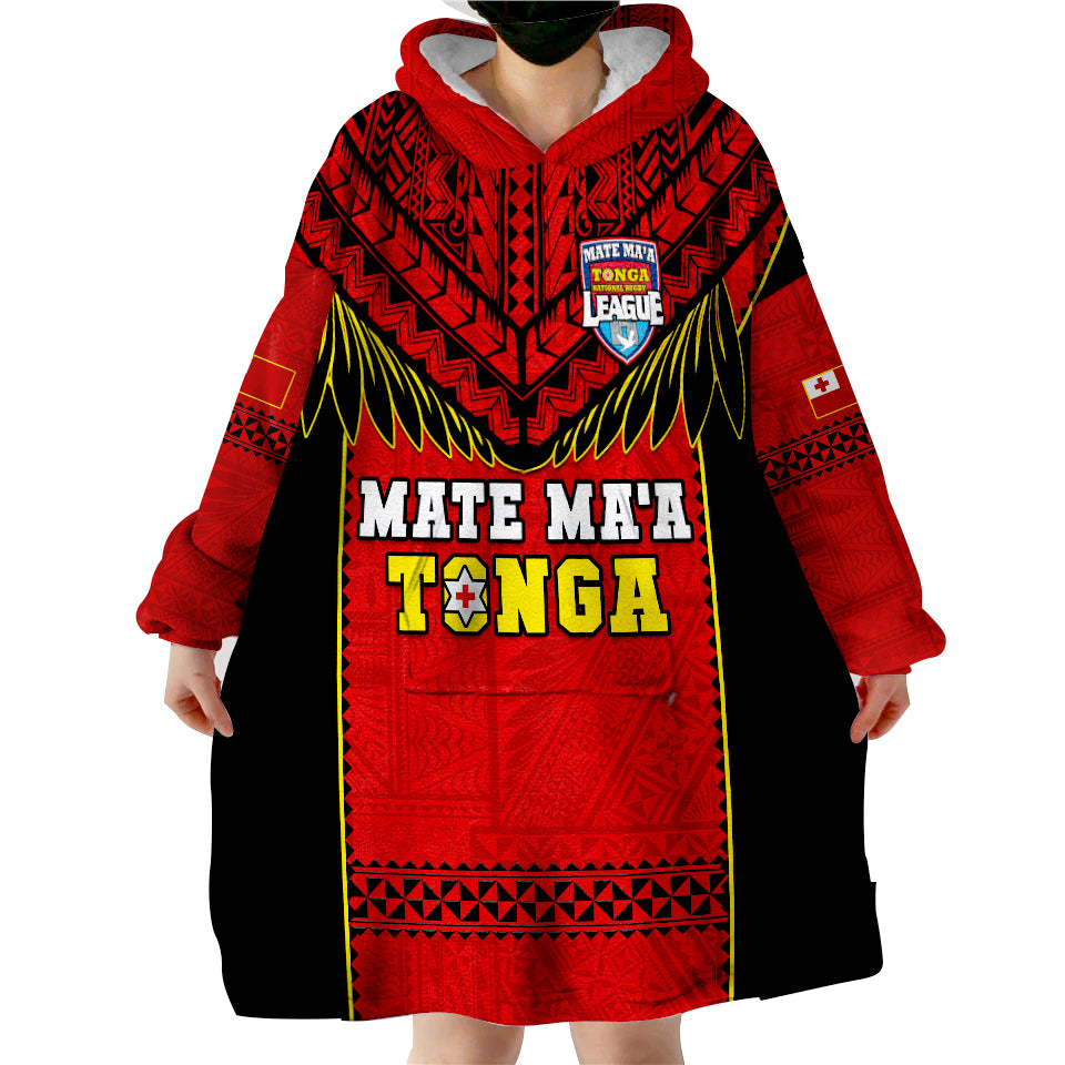 (Custom Text And Number) Tonga Rugby Mate Maa Tonga Pacific Ngatu Black Wearable Blanket Hoodie - Wonder Print Shop