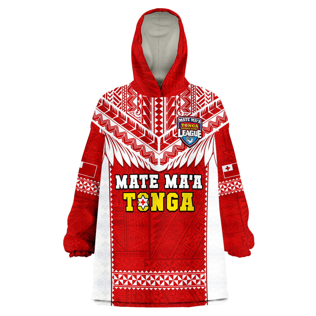 (Custom Text And Number) Tonga Rugby Mate Maa Tonga Pacific Ngatu White Wearable Blanket Hoodie - Wonder Print Shop