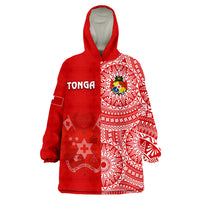 (Custom Text And Number) Tonga Tongan Coat Of Arms Ngatu Pattern Wearable Blanket Hoodie - Wonder Print Shop
