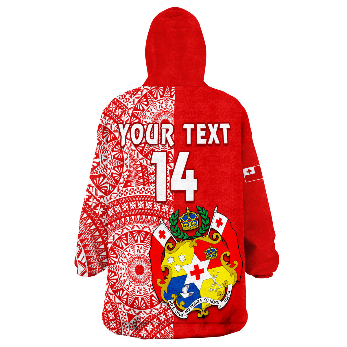 (Custom Text And Number) Tonga Tongan Coat Of Arms Ngatu Pattern Wearable Blanket Hoodie - Wonder Print Shop