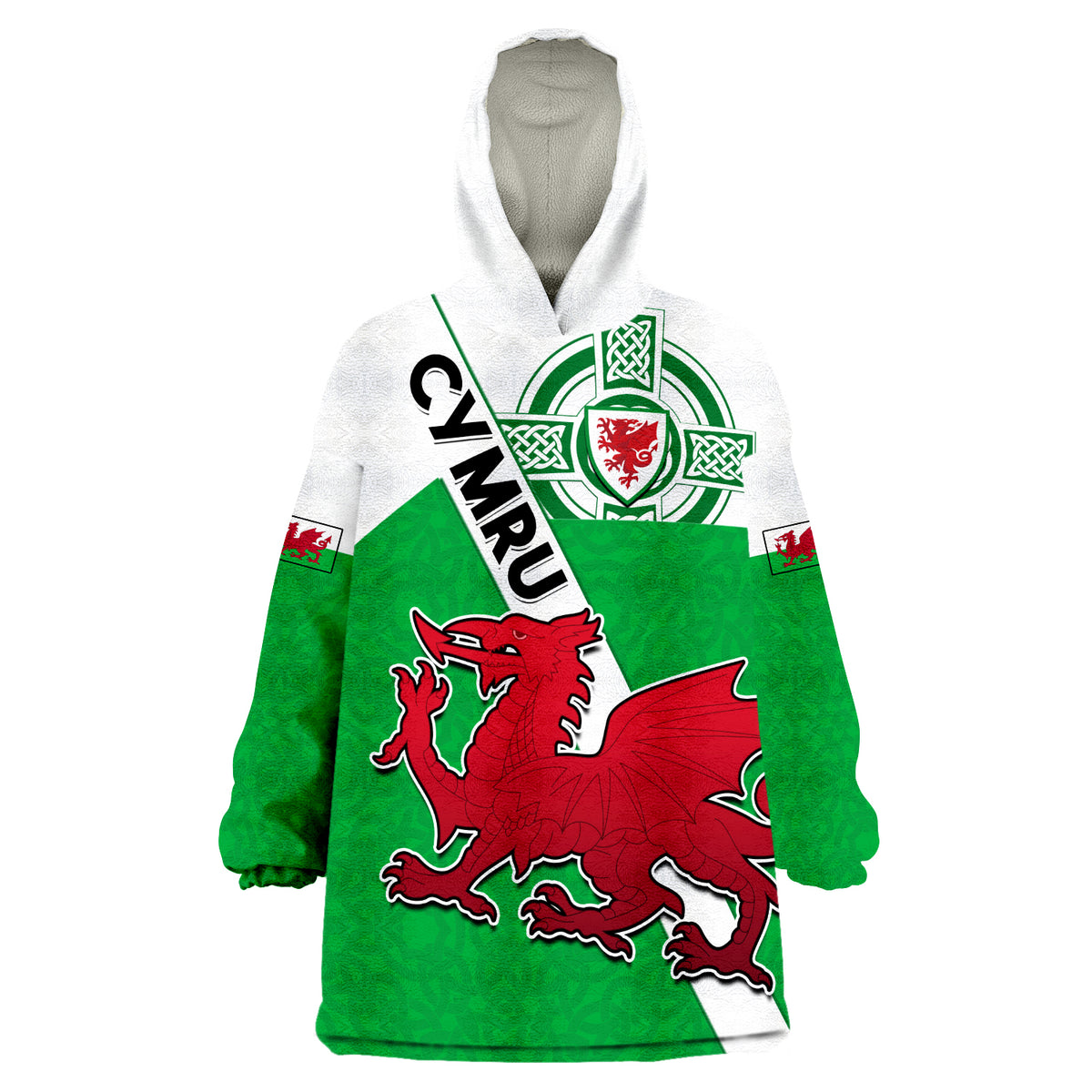 (Custom Text And Number) Wales Football Come On Welsh Dragons With Celtic Knot Pattern Wearable Blanket Hoodie - Wonder Print Shop