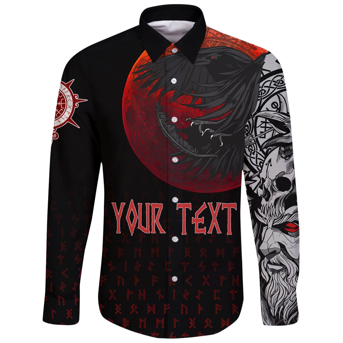 (Custom) Viking Long Sleeve Button Shirt - Viking Raven Blood Moon RLT12 - Wonder Print Shop
