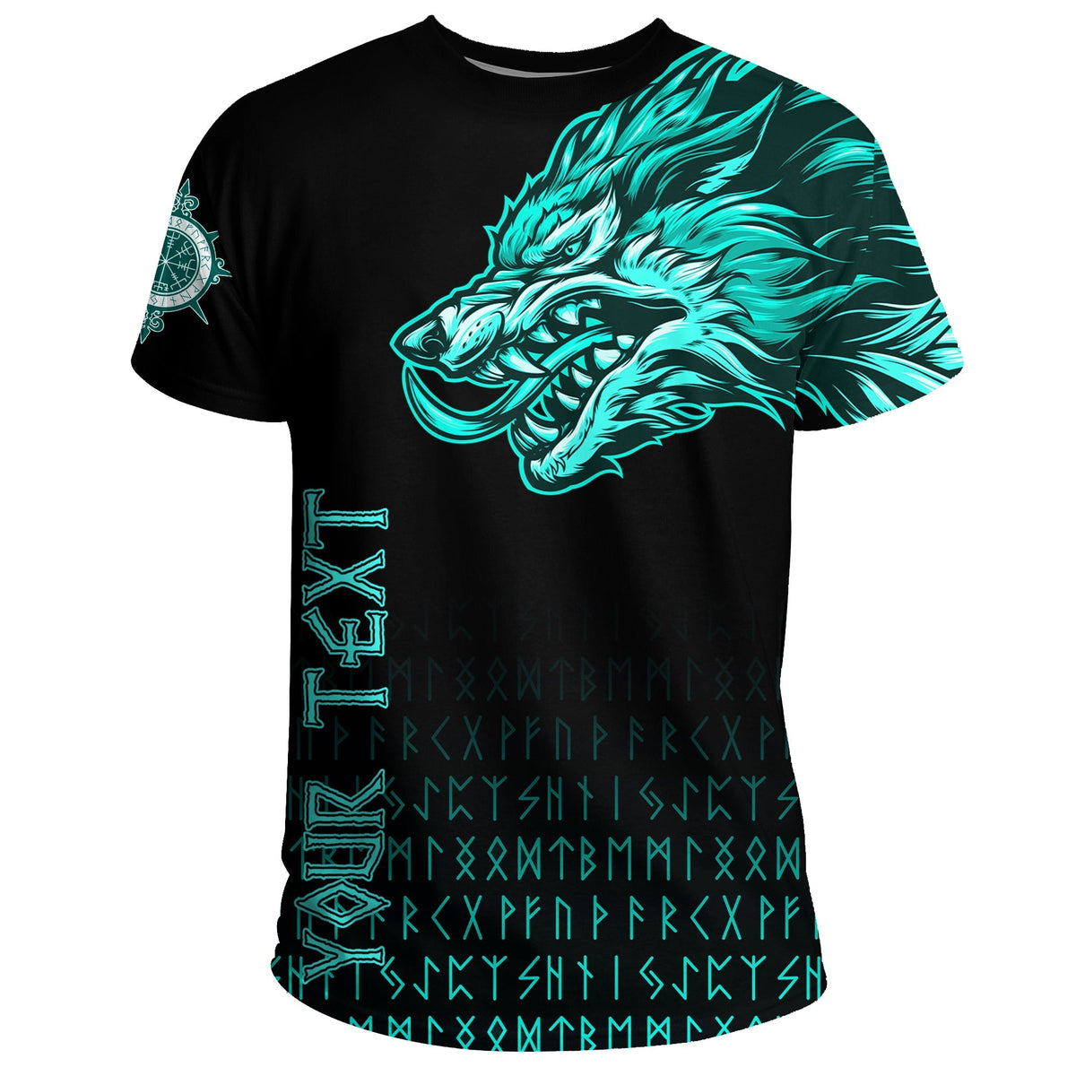 Custom Viking T Shirt Fenrir Wolf Cyan Near Shoulder RLT12 - Wonder Print Shop