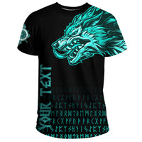 Custom Viking T Shirt Fenrir Wolf Cyan Near Shoulder RLT12 - Wonder Print Shop