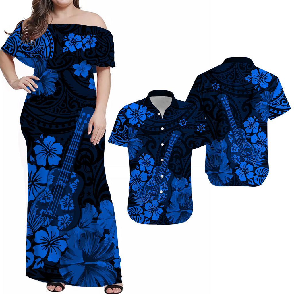 Hawaii Matching Hawaiian Shirt And Dress Polynesia Blue Ukulele Flowers LT13 - Wonder Print Shop