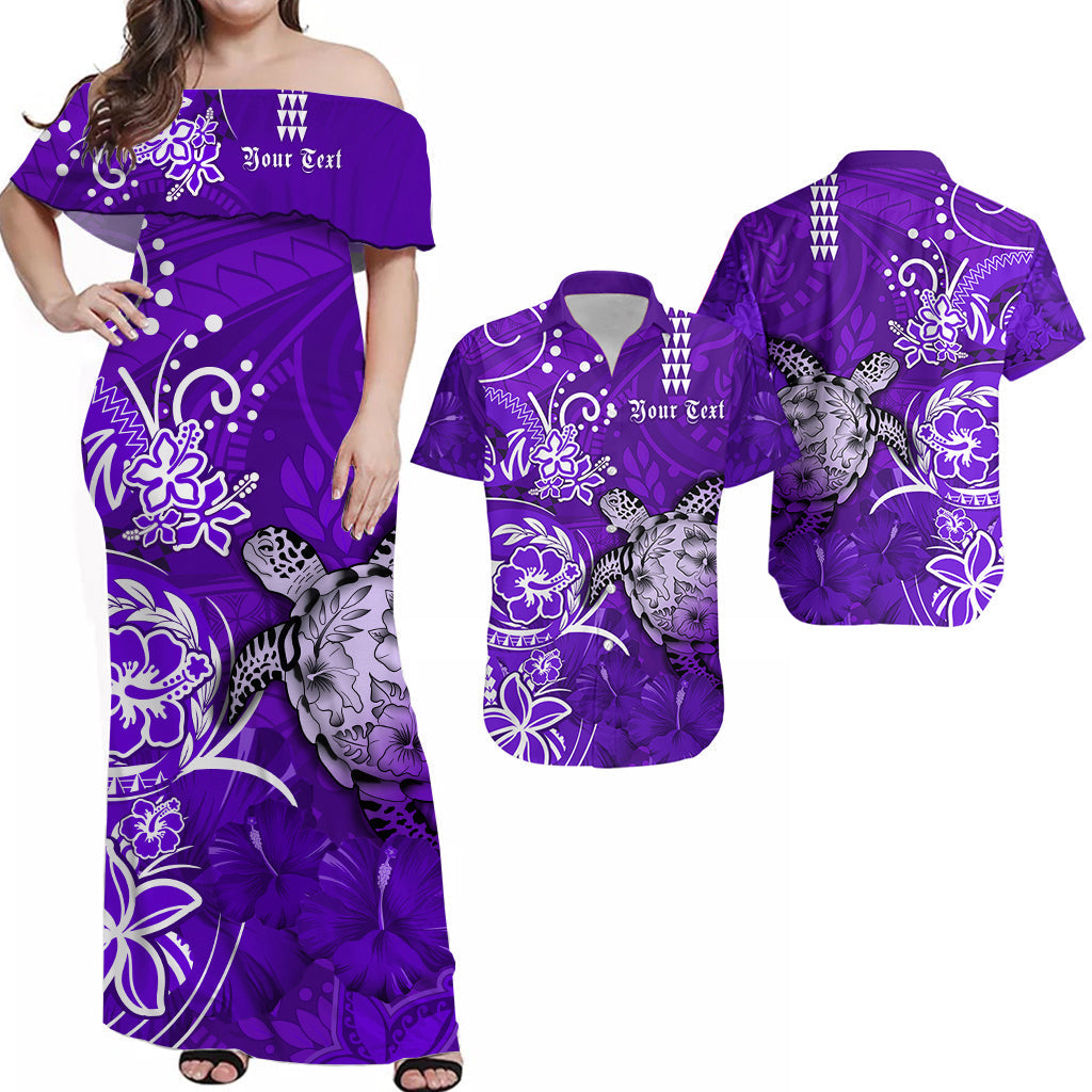 Personalised Hawaii Matching Hawaiian Shirt And Dress Polynesia Purple Sea Turtle Honu and Hibiscus LT13 - Wonder Print Shop