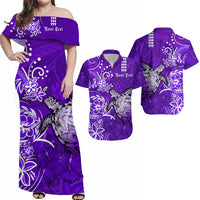 Personalised Hawaii Matching Hawaiian Shirt And Dress Polynesia Purple Sea Turtle Honu and Hibiscus LT13 - Wonder Print Shop