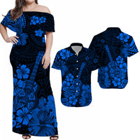 Hawaii Matching Hawaiian Shirt And Dress Polynesia Blue Ukulele Flowers LT13 - Wonder Print Shop