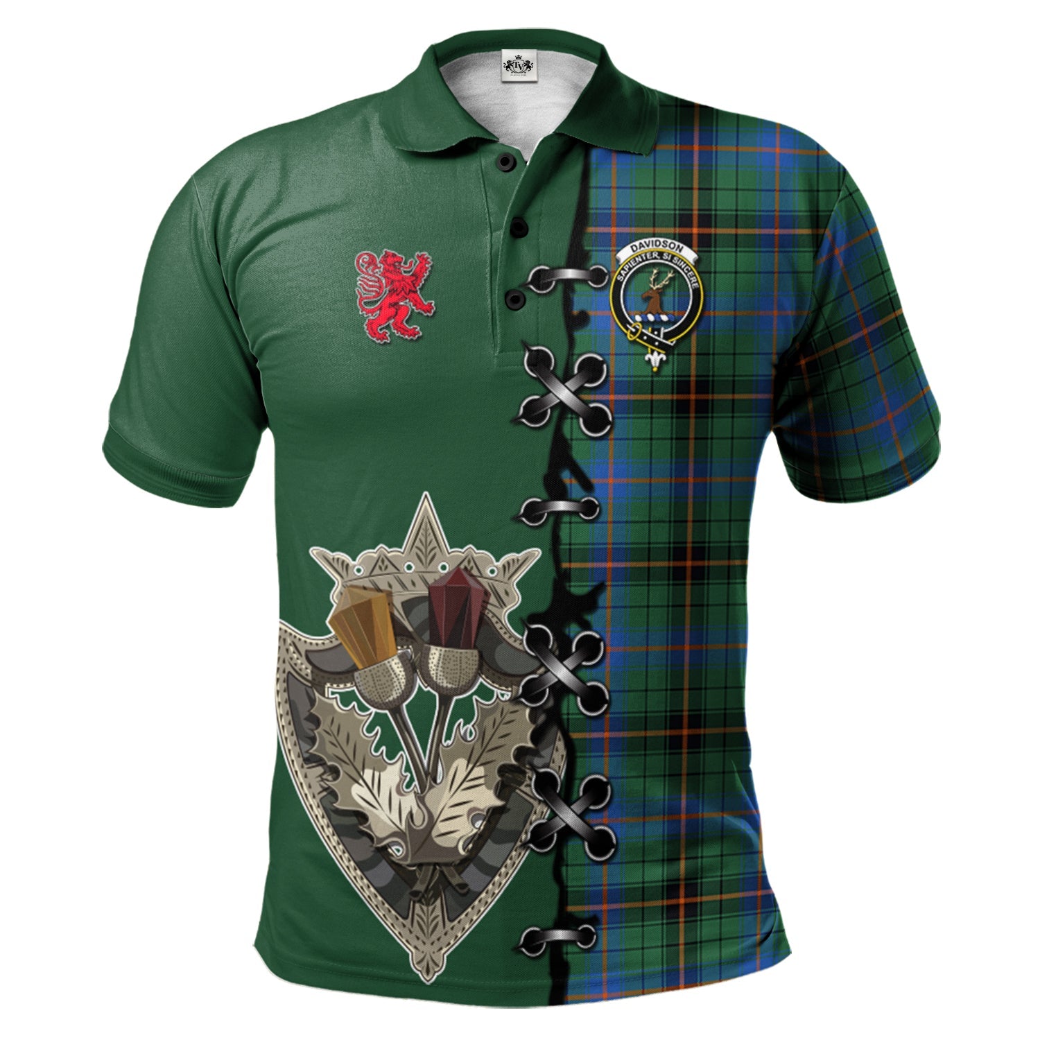 scottish-davidson-ancient-clan-crest-tartan-lion-rampant-and-celtic-thistle-polo-shirt