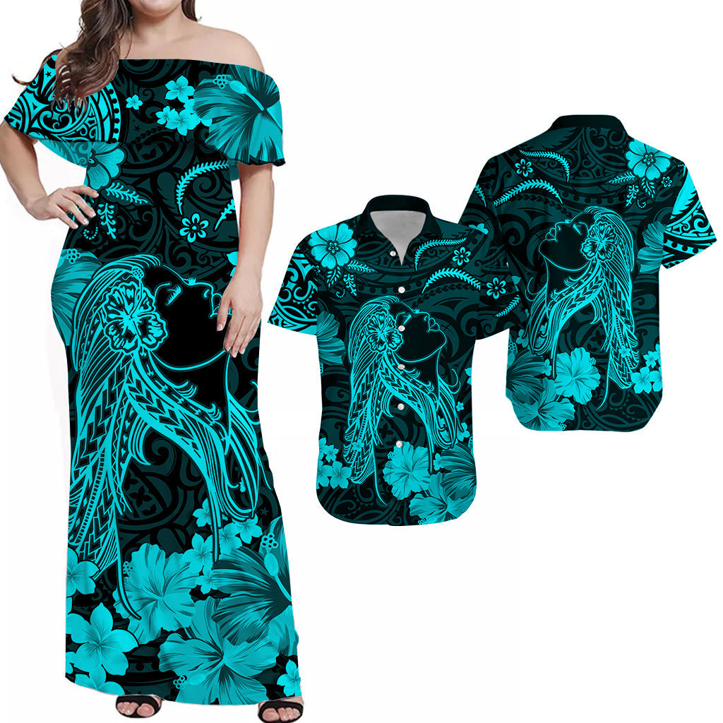 Hawaii Matching Hawaiian Shirt And Dress Polynesia Turquoise Beautiful Hula Girl LT13 - Wonder Print Shop