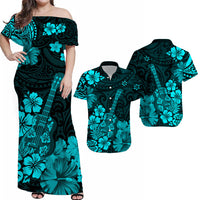 Hawaii Matching Hawaiian Shirt And Dress Polynesia Turquoise Ukulele Flowers LT13 - Wonder Print Shop
