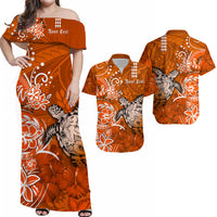 Personalised Hawaii Matching Hawaiian Shirt And Dress Polynesia Orange Sea Turtle Honu and Hibiscus LT13 - Wonder Print Shop
