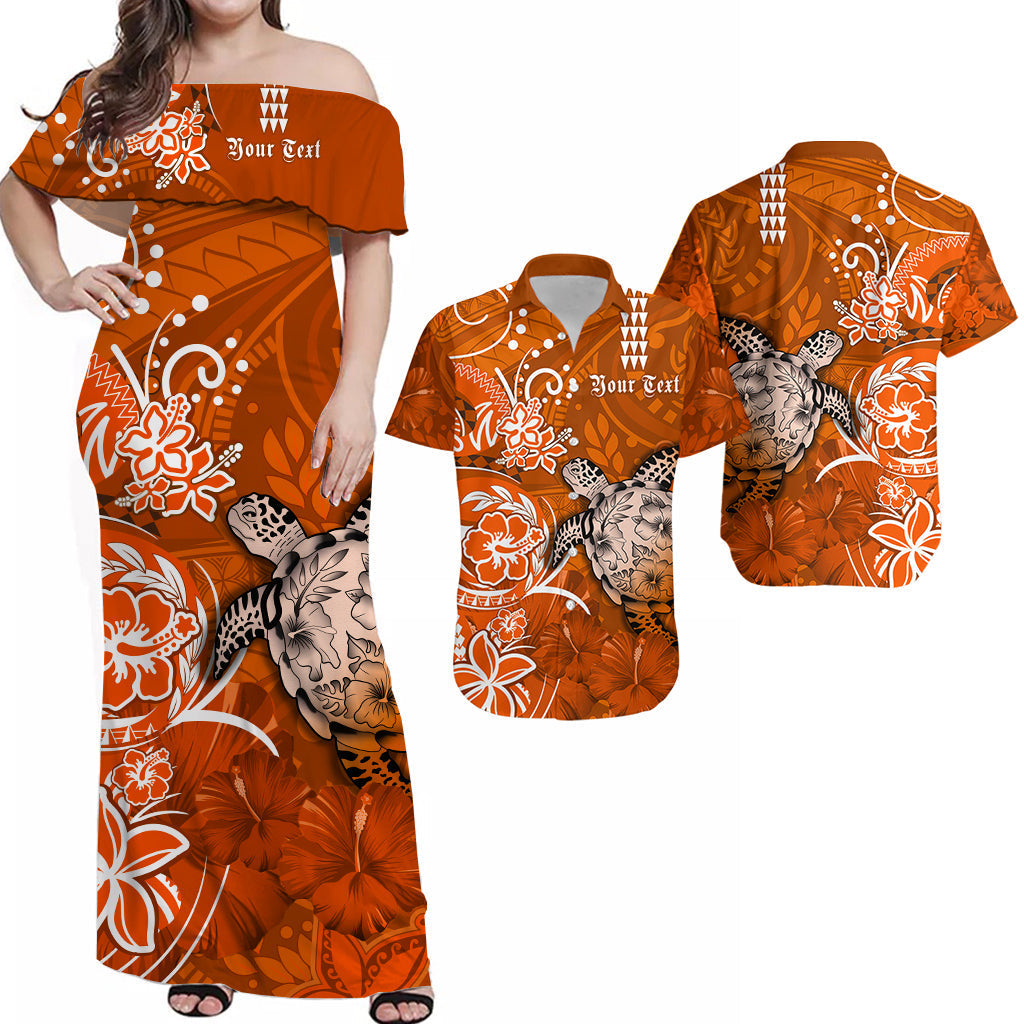 Personalised Hawaii Matching Hawaiian Shirt And Dress Polynesia Orange Sea Turtle Honu and Hibiscus LT13 - Wonder Print Shop