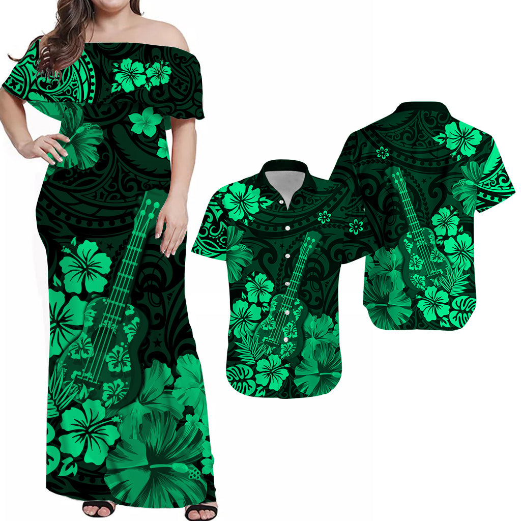 Hawaii Matching Hawaiian Shirt And Dress Polynesia Green Ukulele Flowers LT13 - Wonder Print Shop
