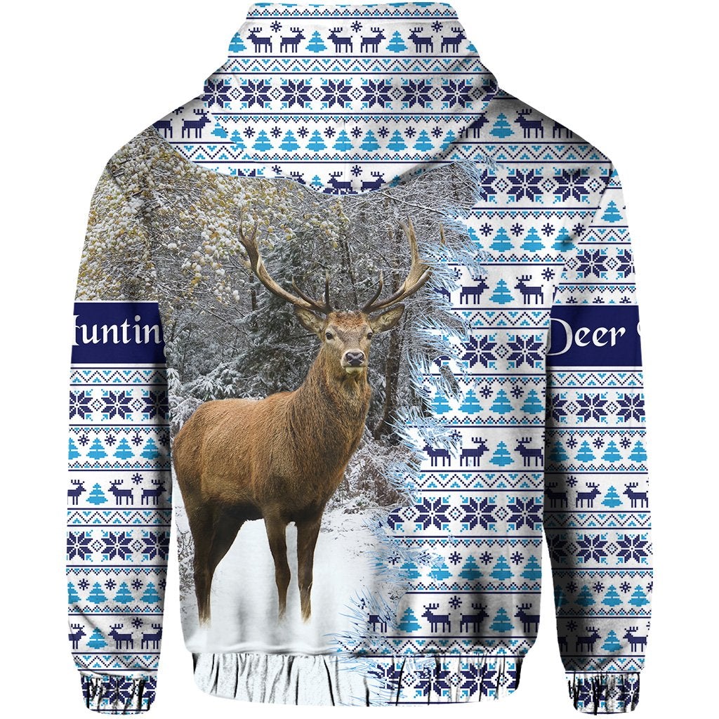 Dear Hunting Christmas Zip Hoodie White LT8 - Wonder Print Shop