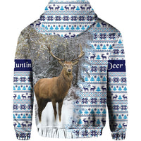 Dear Hunting Christmas Zip Hoodie White LT8 - Wonder Print Shop