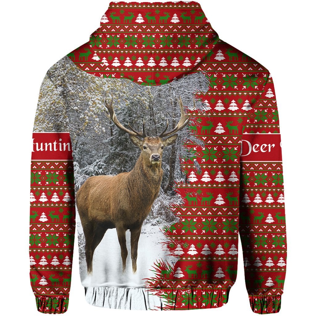 Dear Hunting Christmas Hoodie Red Vibes LT8 - Wonder Print Shop