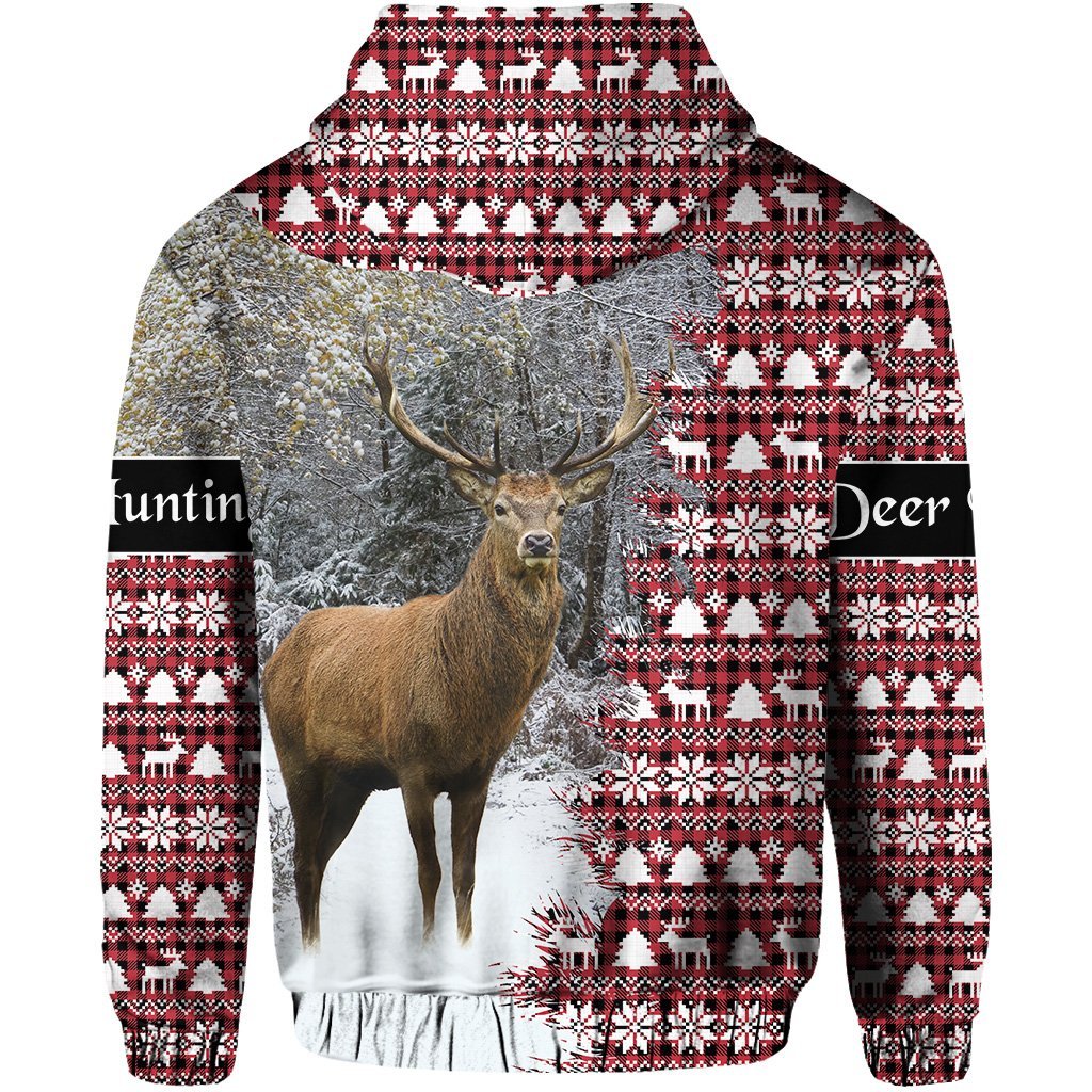 Dear Hunting Christmas Hoodie Red White LT8 - Wonder Print Shop