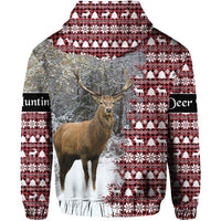 Dear Hunting Christmas Hoodie Red White LT8 - Wonder Print Shop
