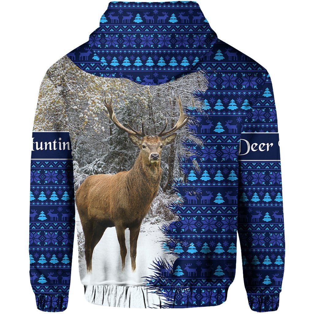 Dear Hunting Christmas Hoodie Navy LT8 - Wonder Print Shop